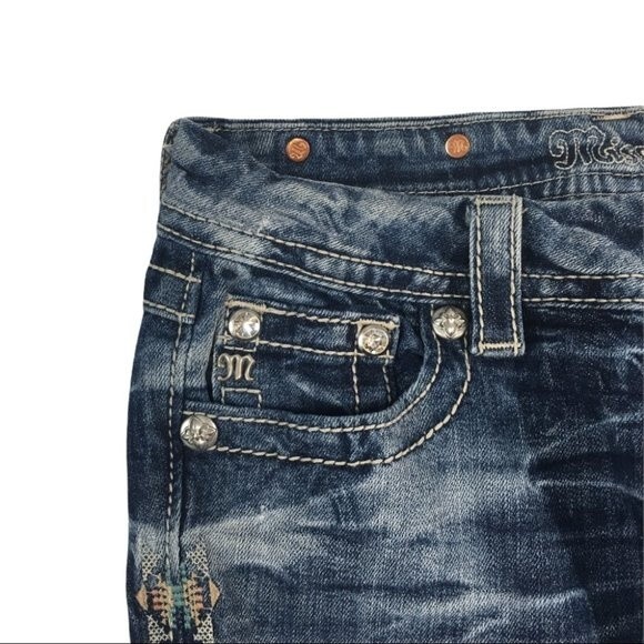 WJ401 Women’s Miss Me Designer Embellished Cropped Denim Rhinestone Jeans 26 - Picture 4 of 10